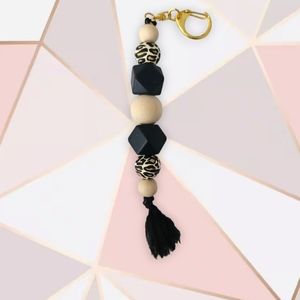 Silicone/Cheetah/wood bead Keychain
